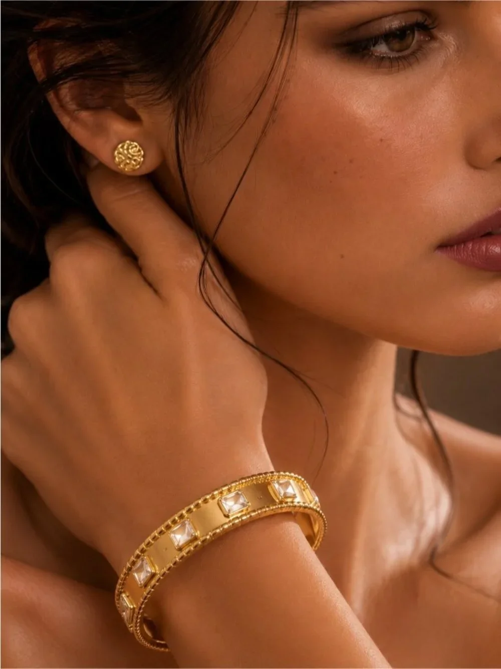 Gold plated Crystal-Trim Bangle Bracelet
